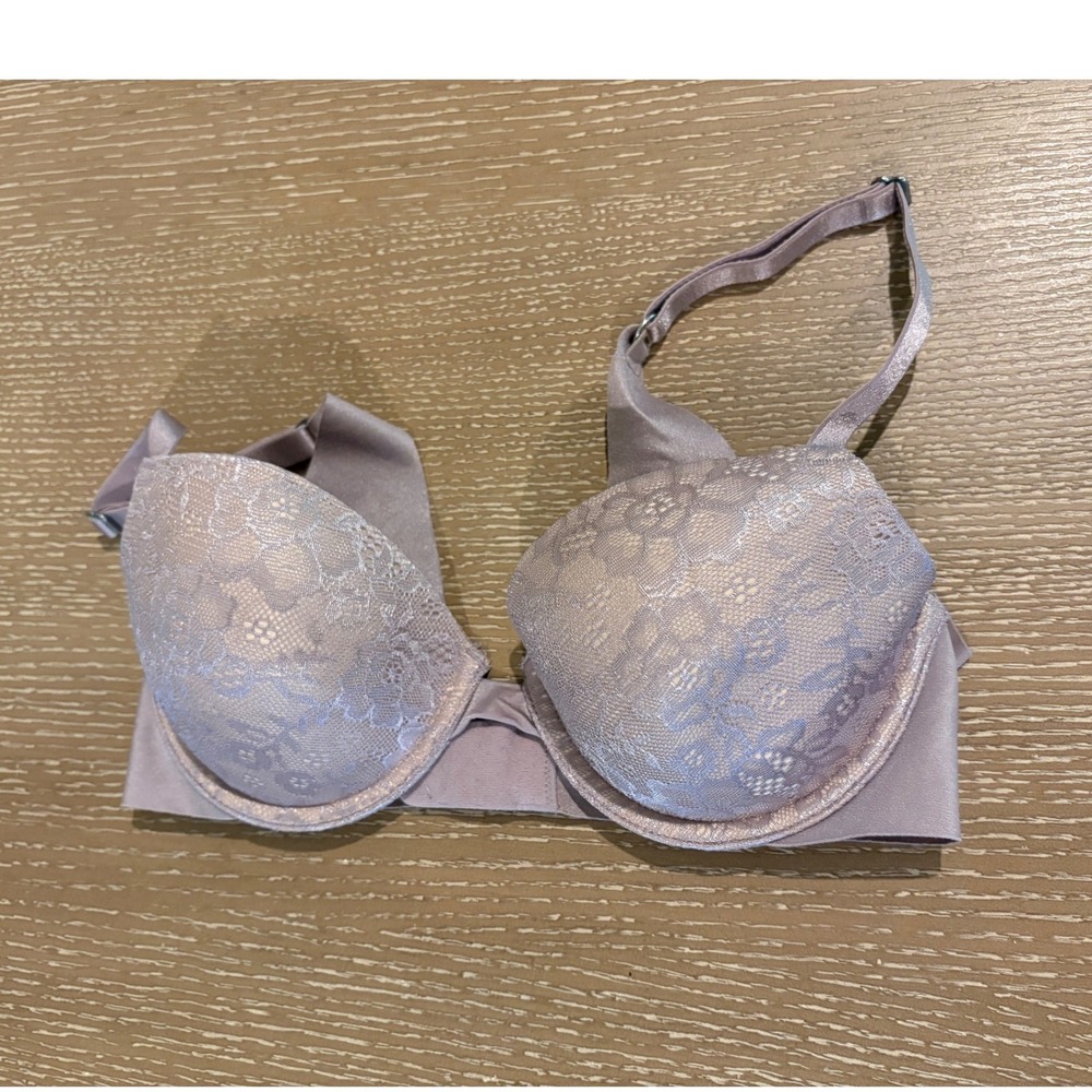 34B Nude Lace Push Up Bra Womens Underwire Padded Smooth Demi Beige